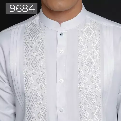 Casella Baju Koko Pria Lengan Panjang Pleats Embroidery | Baju Koko Putih Lengan Panjang 9684 White