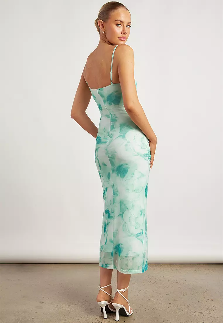 Floral Mesh Midi Dress