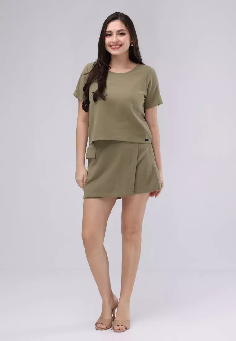 Wrinkles Cotton Short Sleeves Terno Skort