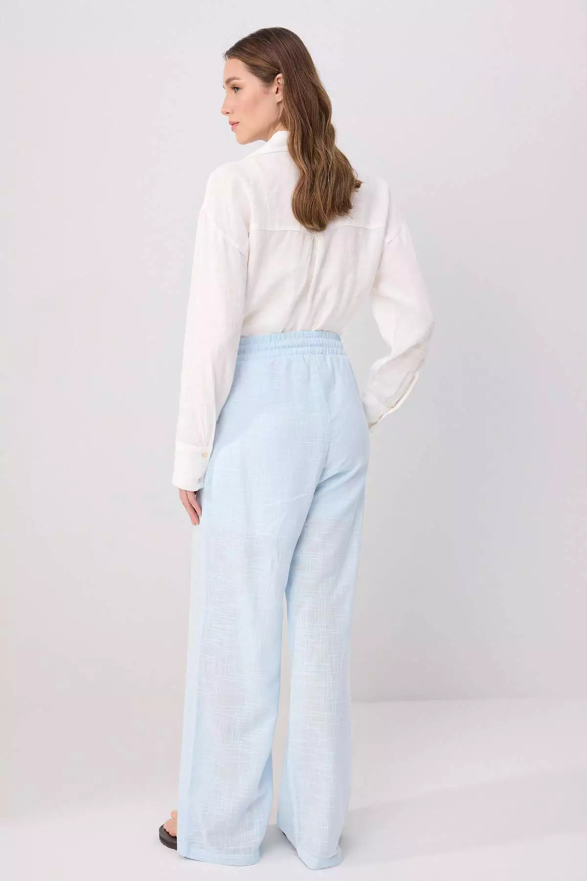 Blue Linen Look Wide Leg Shorts With Lining And Elastic Waistband Twoss25Pl00121