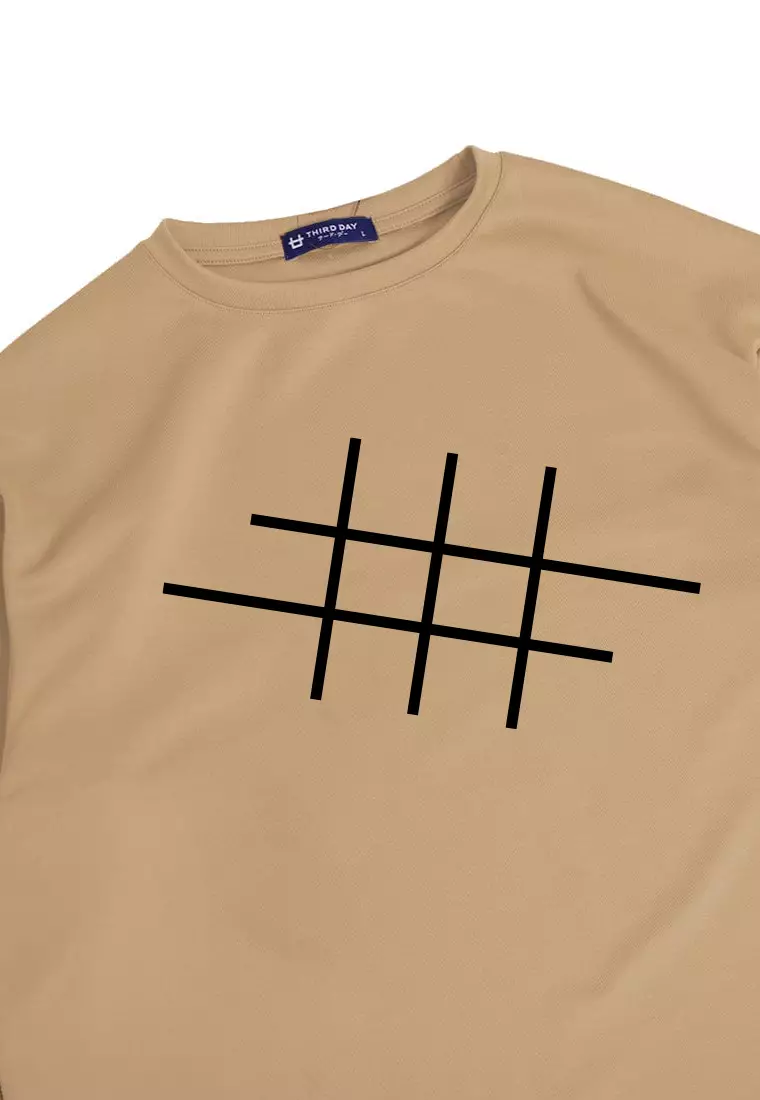 MTQ43 kaos oversize tebal bahan scuba distro pria aesthetic garis tictactoe khaki