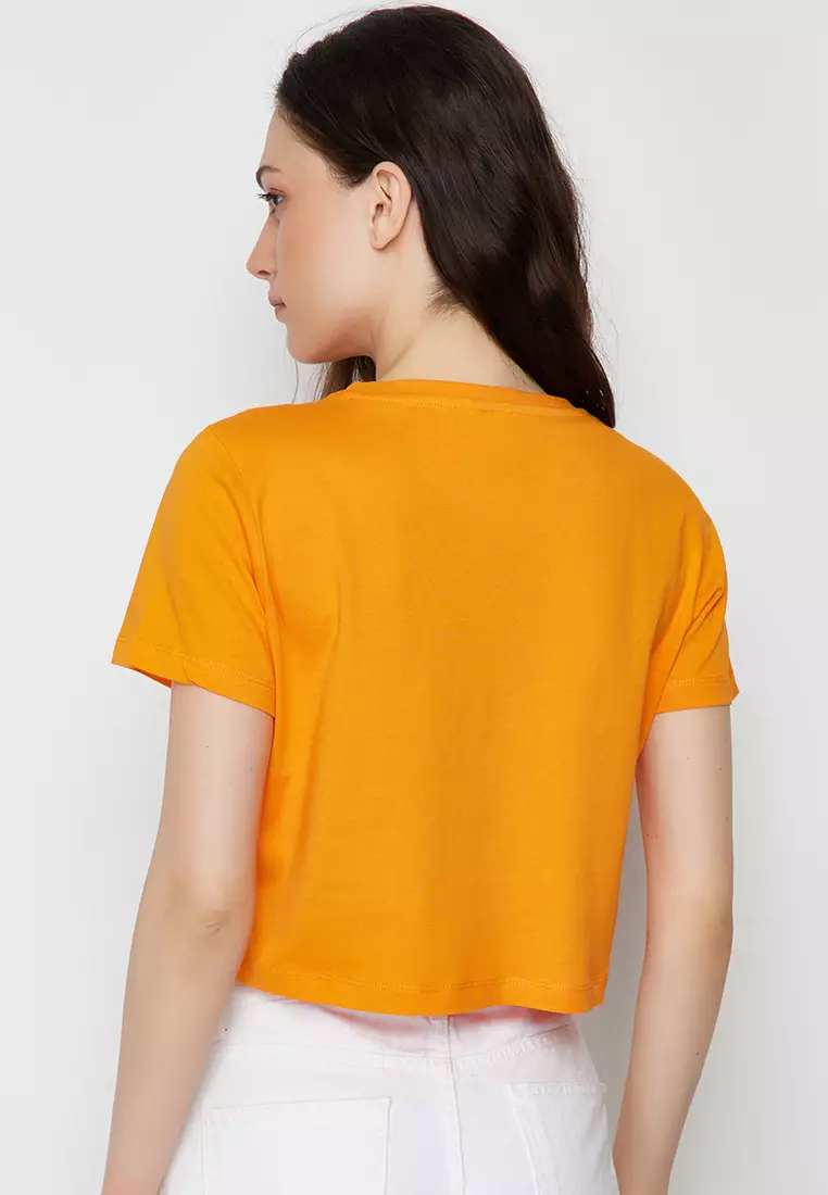 Anthracite-Orange 2-Pack Crop Crew Neck Knitted T-Shirt