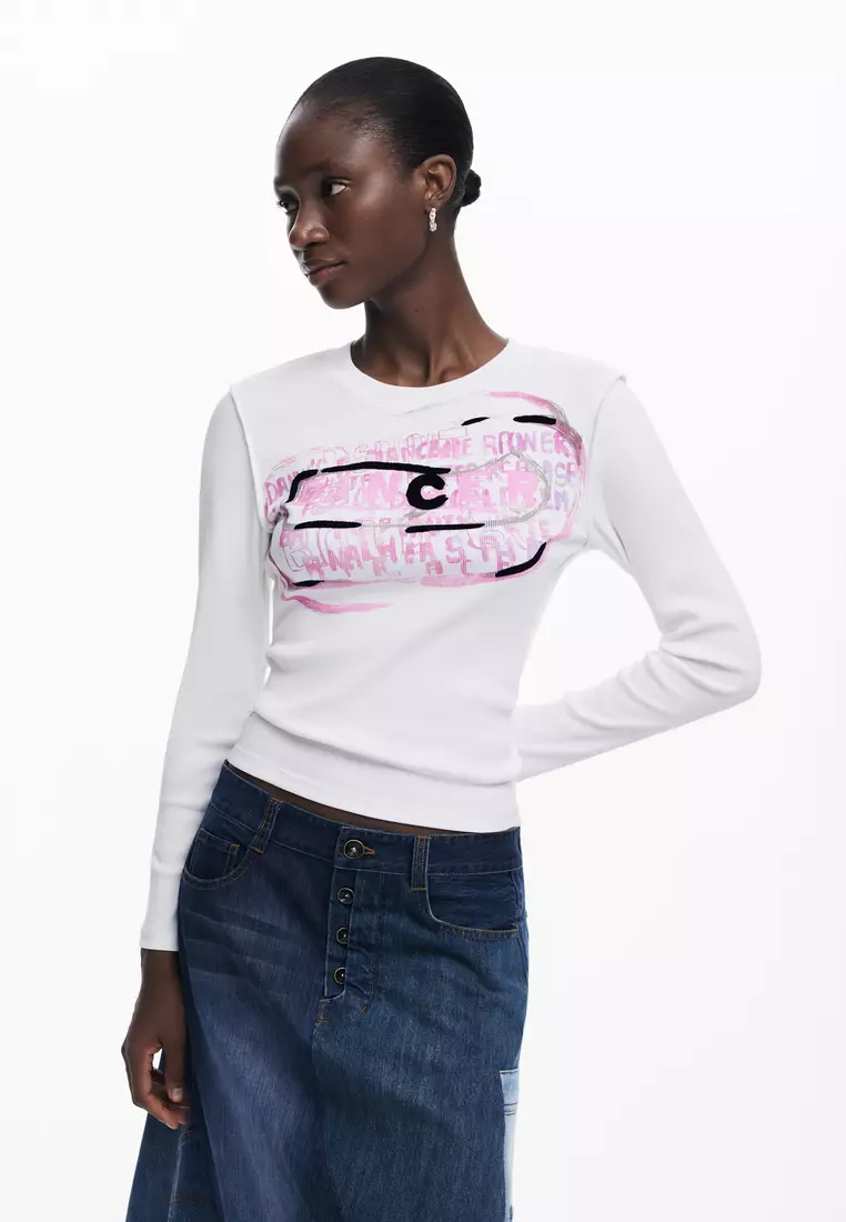 Buy Desigual Long sleeve t-shirt with pink letters 2026 Online