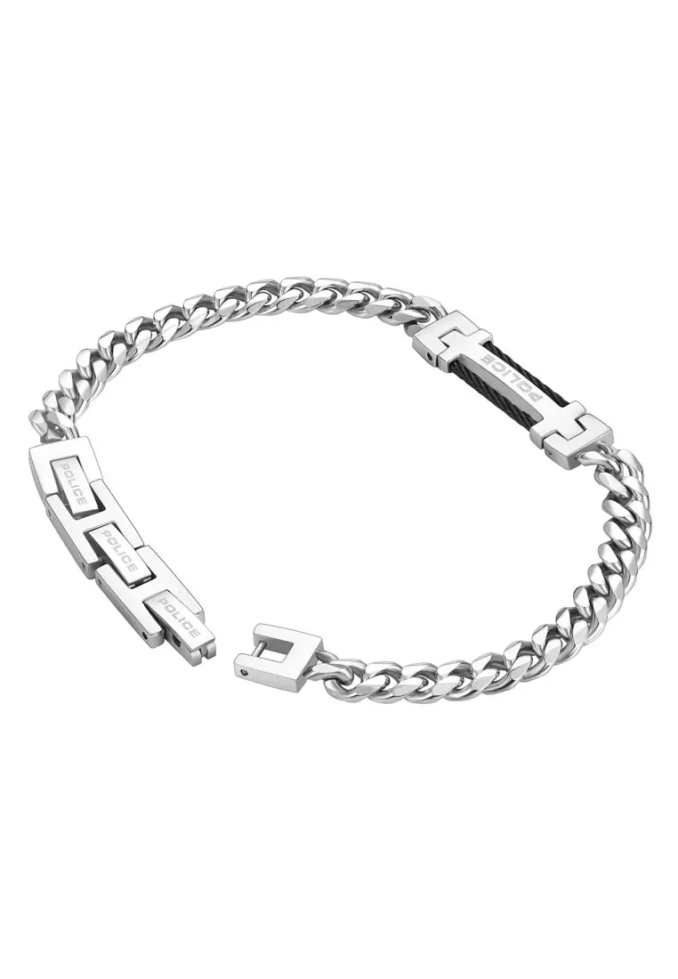 Police Salute II Black SS Cable Silver Stainless Steel Bracelet For Men PPEAGB0010101