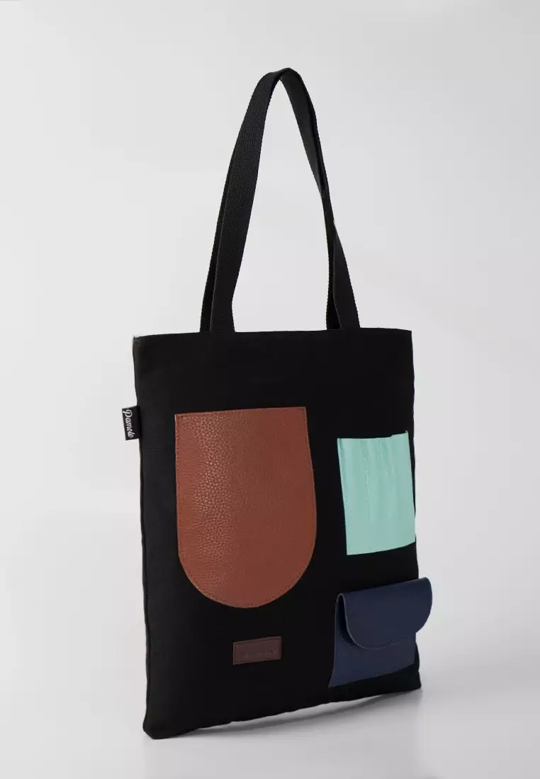 Tote Bag Tas Bahan Kanvas Penutup Resleting Litten Series - Hitam