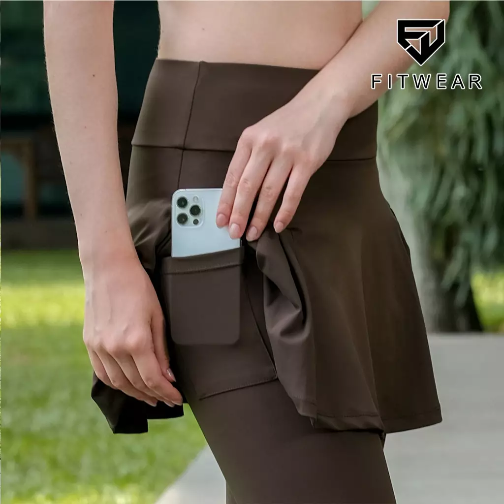 Fitwear Rok + Legging Olahraga Dryfit Wanita MADONA POCKET SIDE WAVE - COFFEE