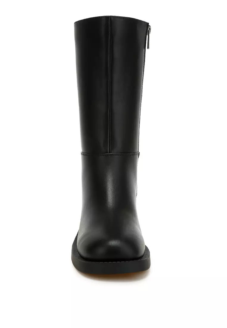 Block Heel Calf Boots in Black