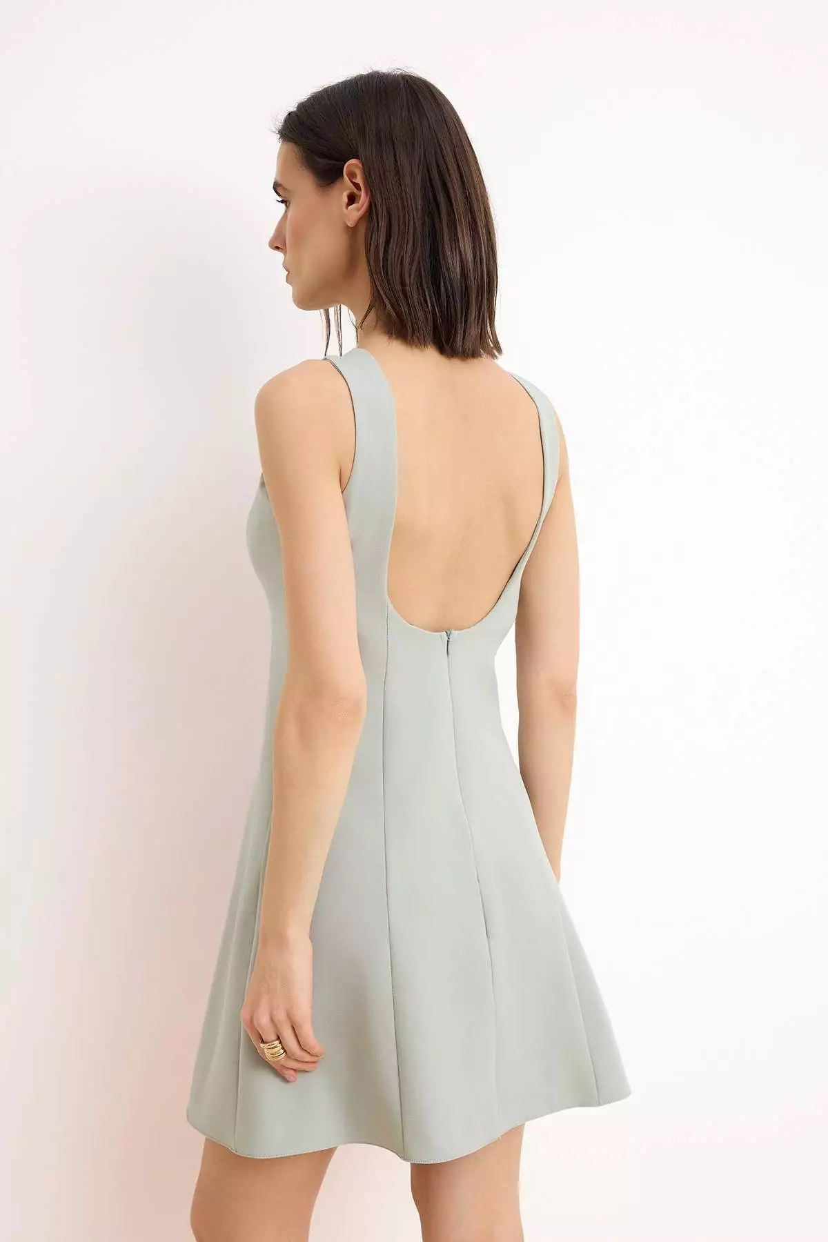 Mint Skirt Ruffled Thick Straps Short / Mini Stretchy Woven Dress Twoss26El437