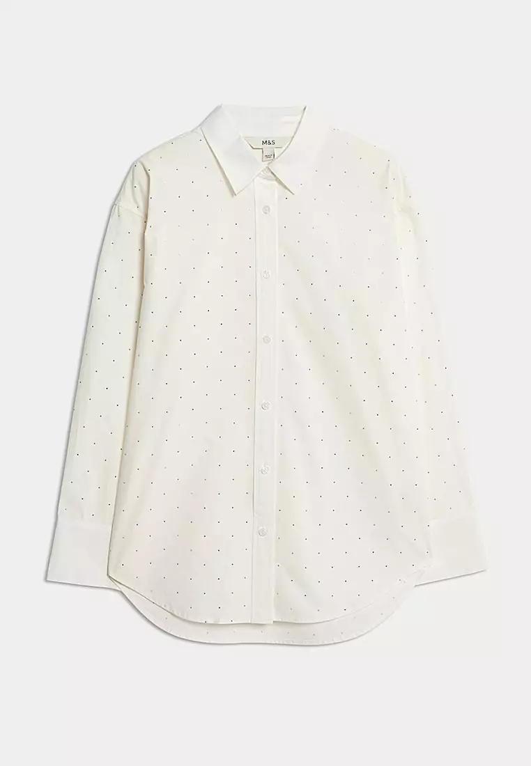 Pure Cotton Oversized Embellished Shirt