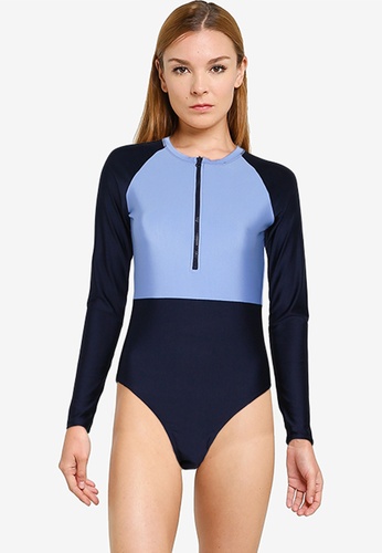 Cotton On Body multi Zip Front Long Sleeve One Piece Full Shimmer Swimsuit D5A59USBCF975AGS_1