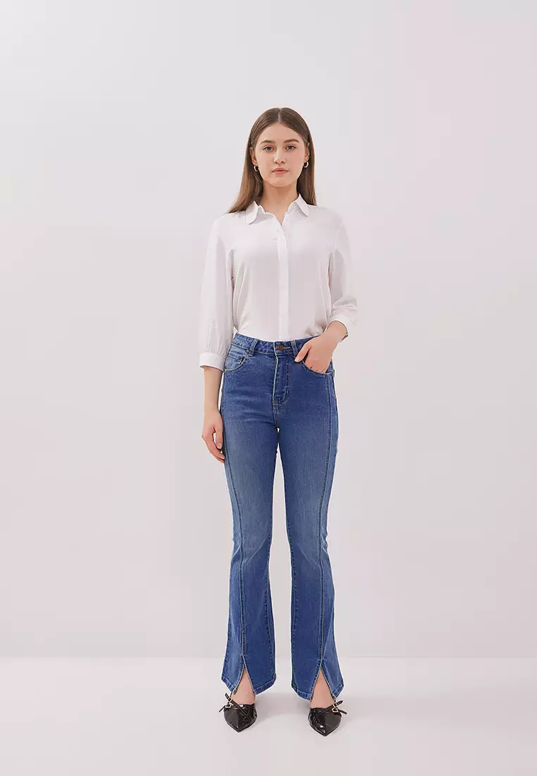 DUST Celana Split Flare Jeans Radina Light Blue (D.3837