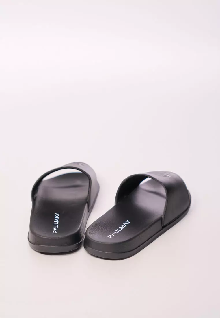 Jual PAULMAY Paulmay Sandal Slide Unisex Slippers Logos Black White ...
