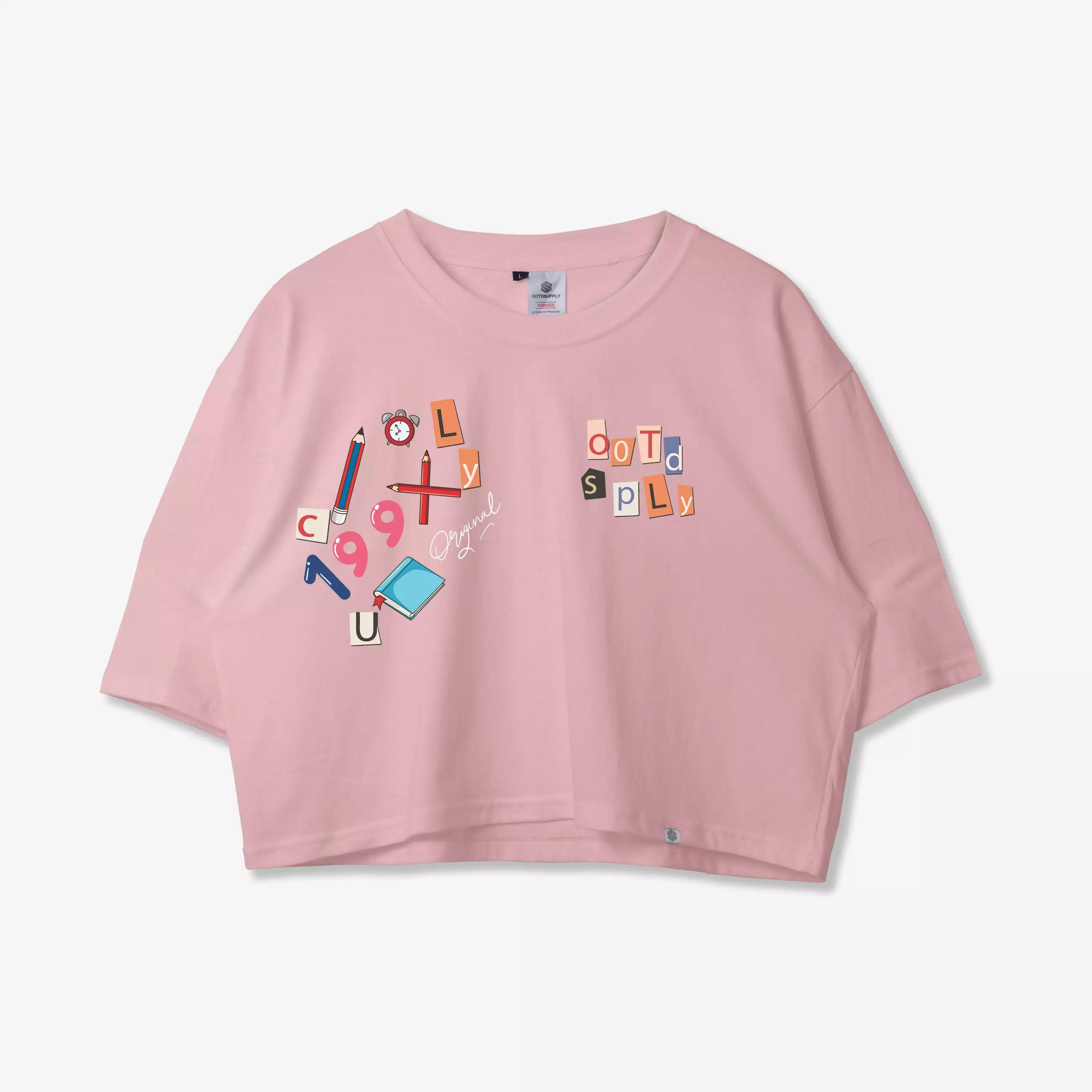 OOTDSUPPLY Croptee Pencil Dusty Pink & Black | Croptee Oversize Wanita CT025