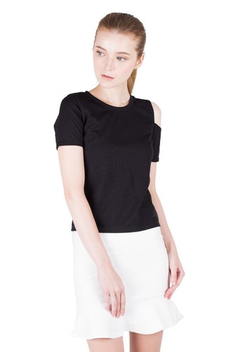 Cut-Out Sleeve Ribbed Top