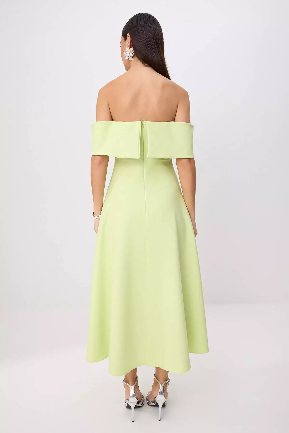 Light Green Straight Skirt Flared From The Waist Woven Finike Midi Unlined Stylish/Evening Dress