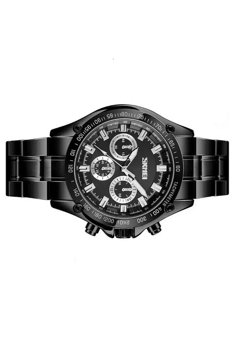 Jam Tangan Kasual Analog Quartz Pria Waterproof 30m Strap Tali Material Stainless Steel QP77 ORIGINAL