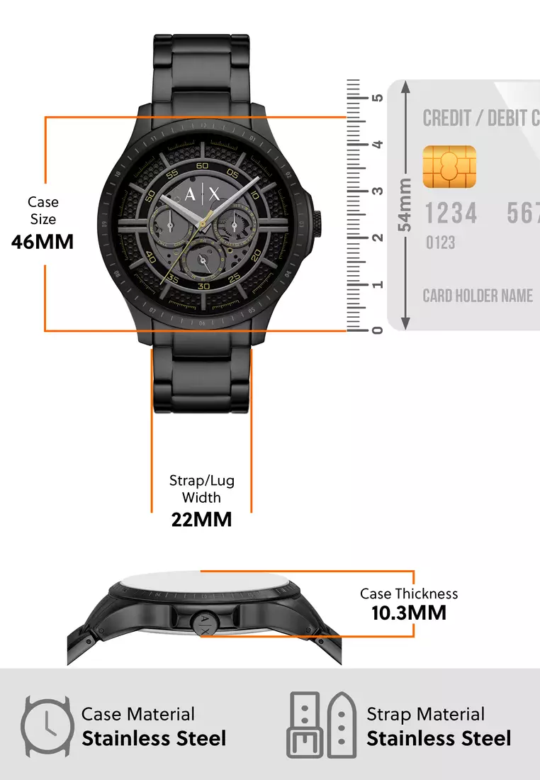 Armani Exchange Men's Chronograph Watch ( AX2460 ) - Quartz, Black Case, Round Dial, 22 MM Black Stainless Steel Band