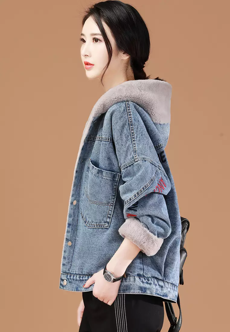 Buy A IN GIRLS Fashion Plus Velvet Hooded Denim Jacket 2023 Online