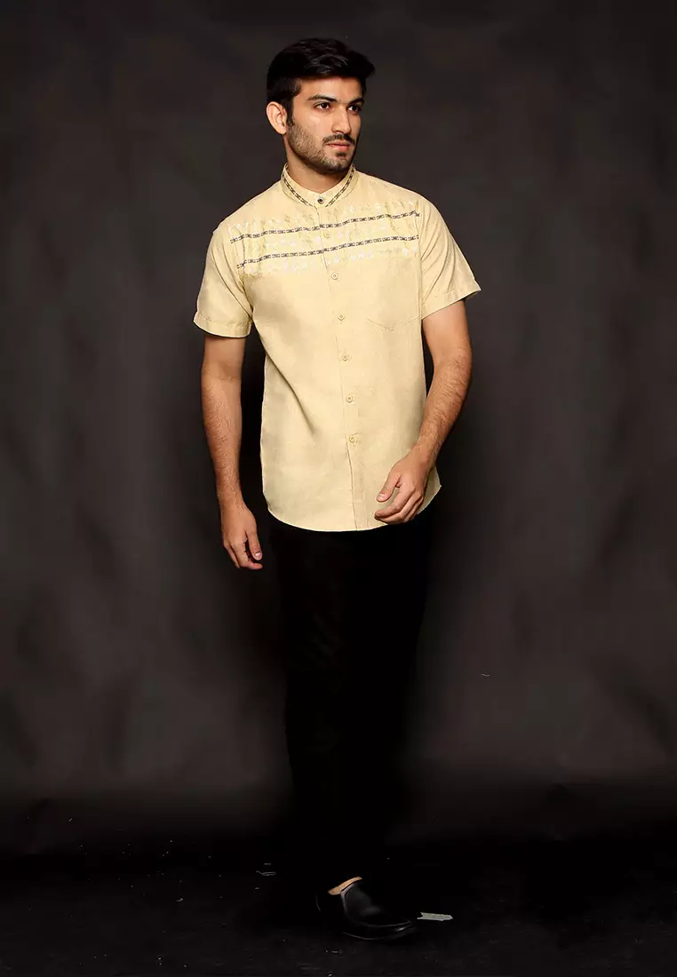 Casella Baju Koko Pria Lengan Pendek | Baju Koko Hassan Horizontal 4069 Gold