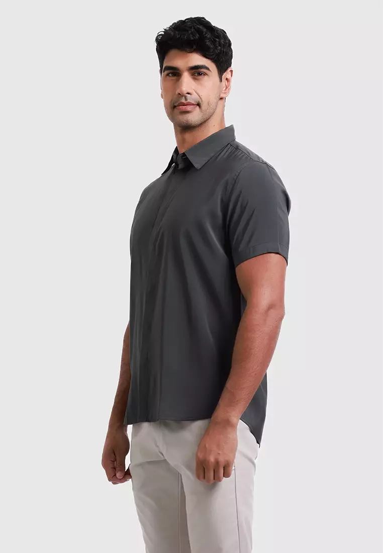 MOC Kemeja Lengan Pendek Pria MONTE - DARK GREY