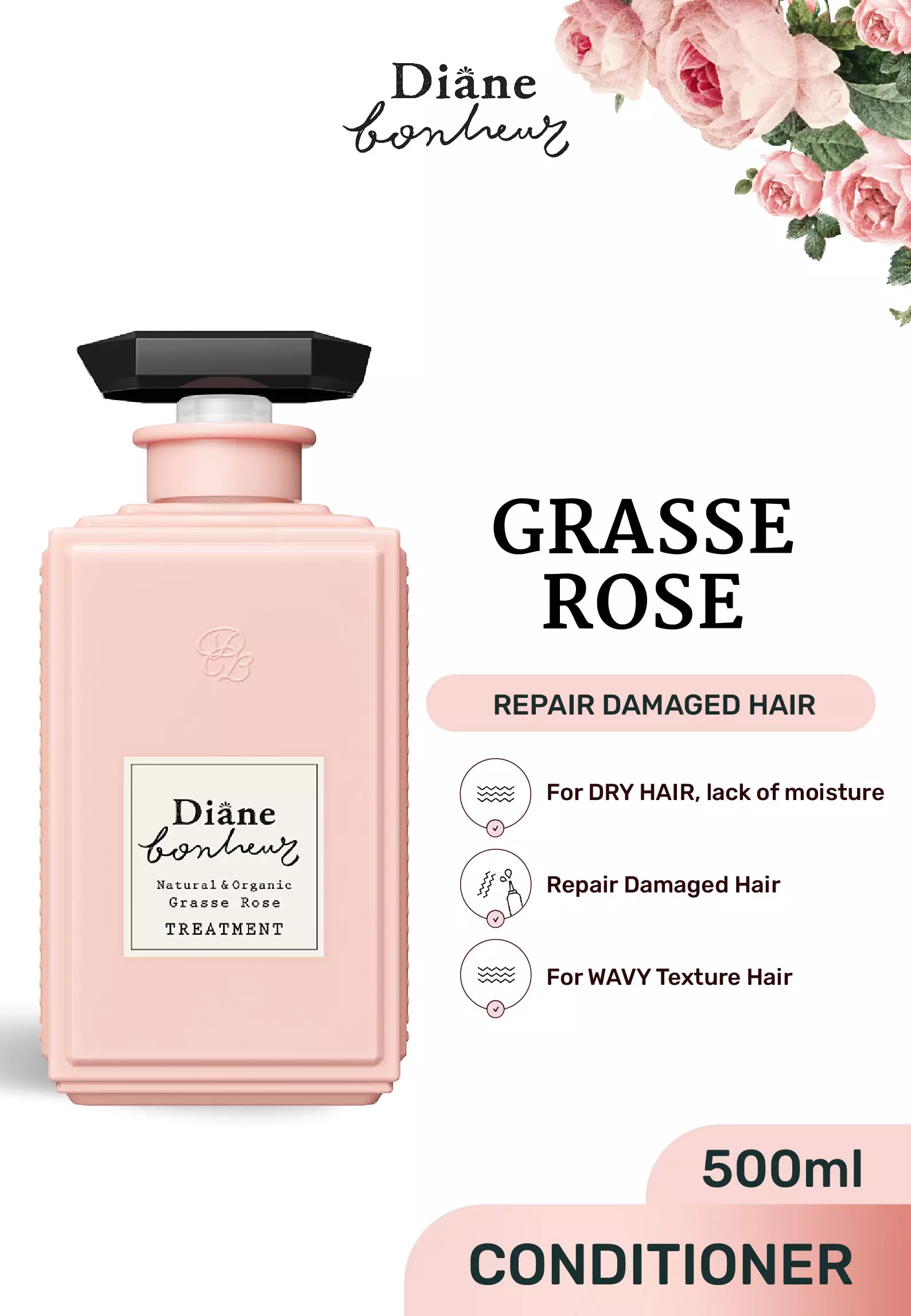 Diane Bonheur Grasse Rose Treatment (Conditioner) 500 ML (Made in Japan)