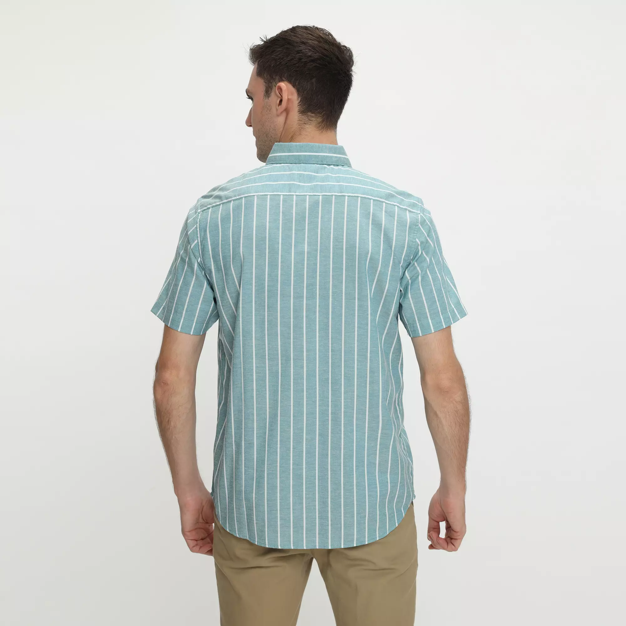 Platini Kemeja Motif Salur Pria Lengan Pendek Katun Green 73494.42