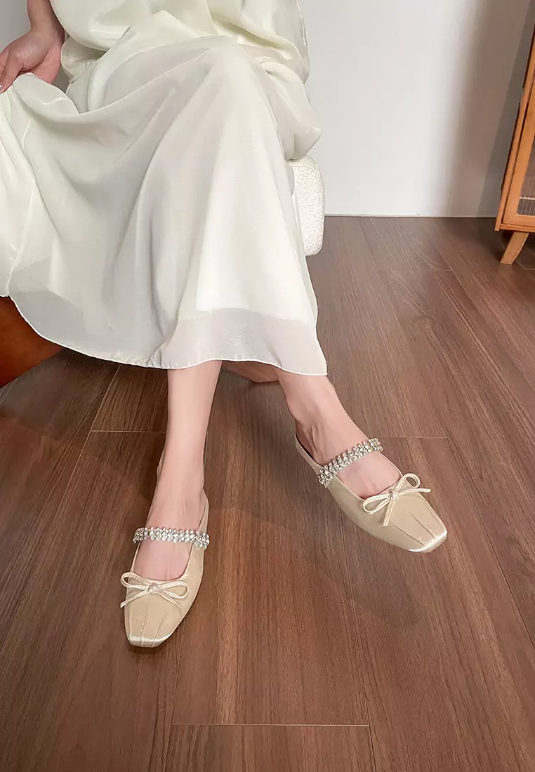 Bowknot Rhinestone Strap Satin Mules WW6579-5
