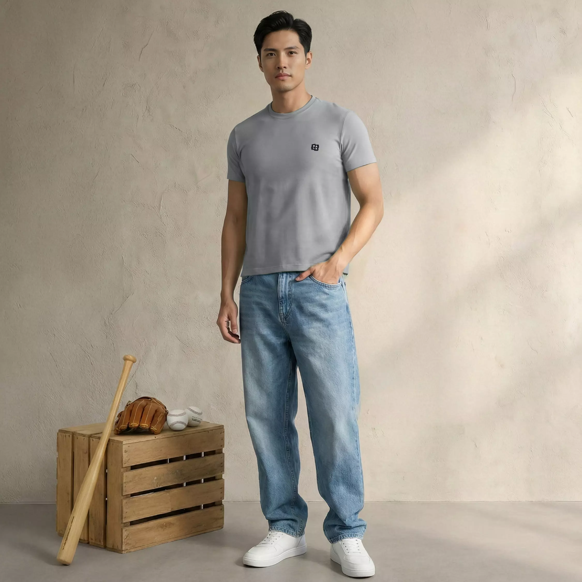 KALE NEO LIGHT GREY T-Shirt Fitted Tee Short Sleeve Cotton Cloudy