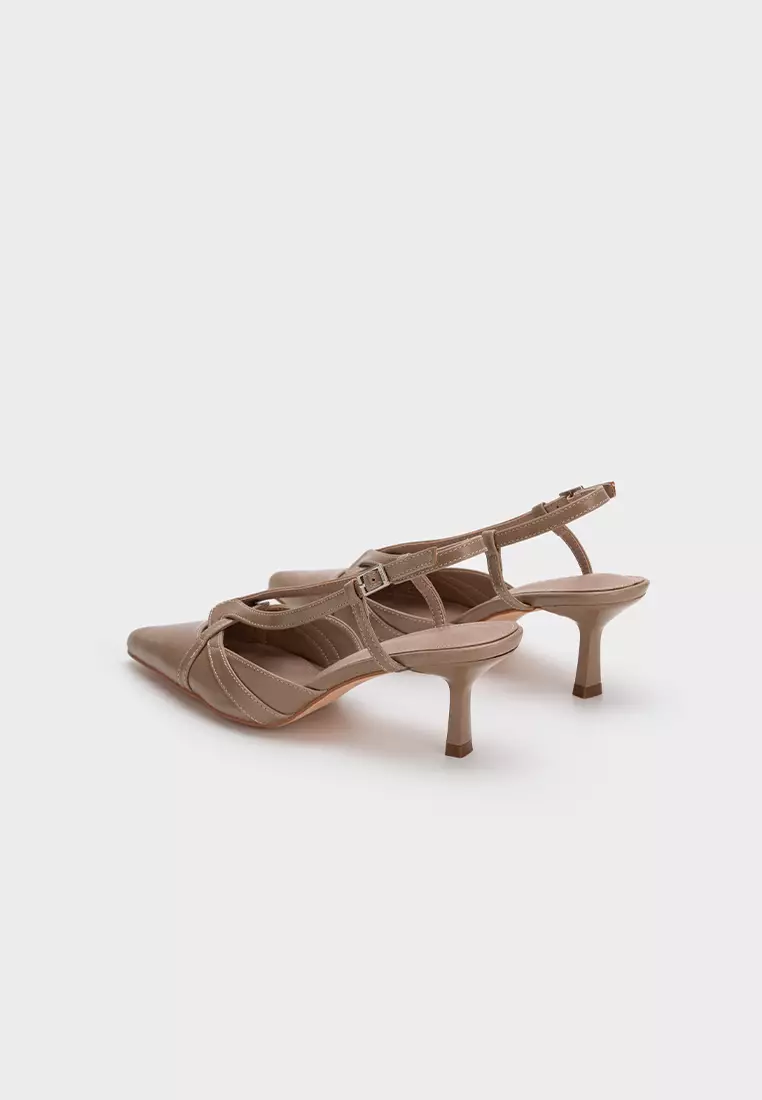 法式后空尖头高跟鞋