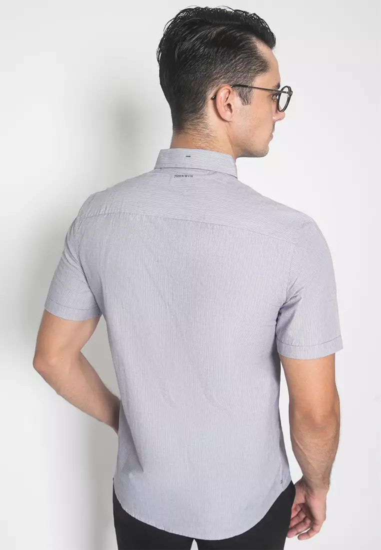 Johnwin - Kemeja Casual - Abu-Abu - Lengan Pendek - ASH.670.K880.829.C