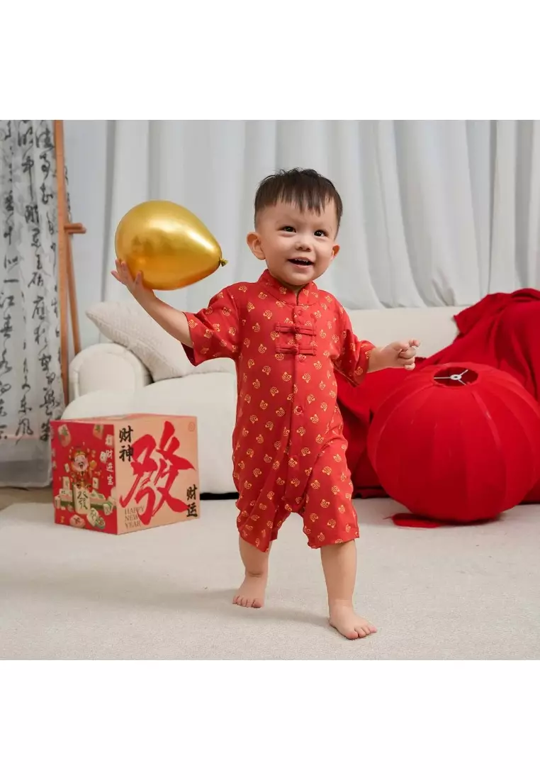 Blessing and Joy Family Set with Lucky Fu Characters Baby Boy Cheongsam Romper 0831