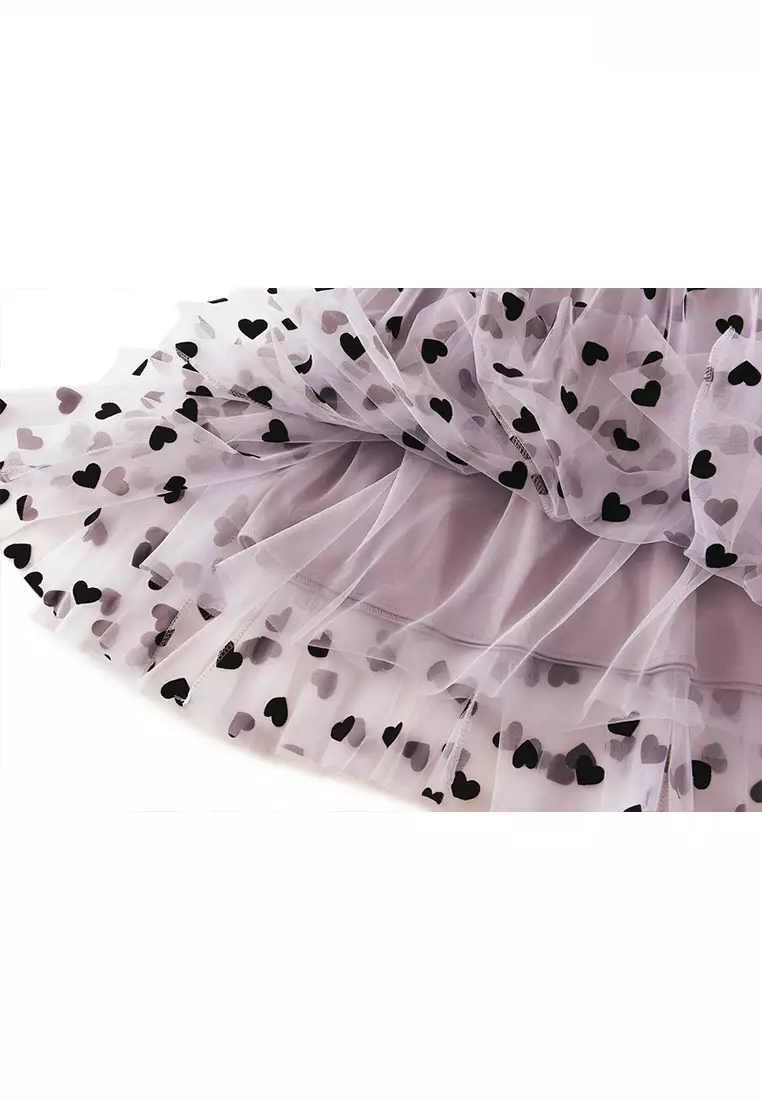 French Vintage Flocking Heart Mesh Maxi Skirt AF1200