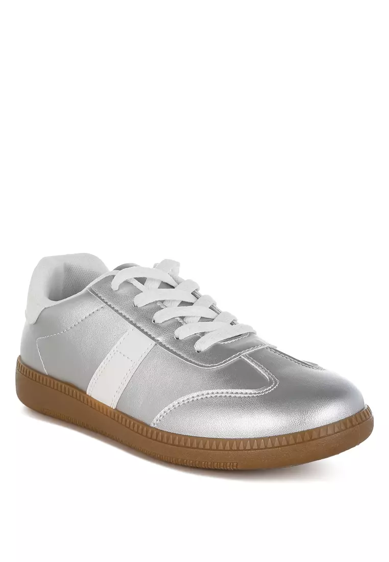 Lace-Up Metallic Sneaker In Silver
