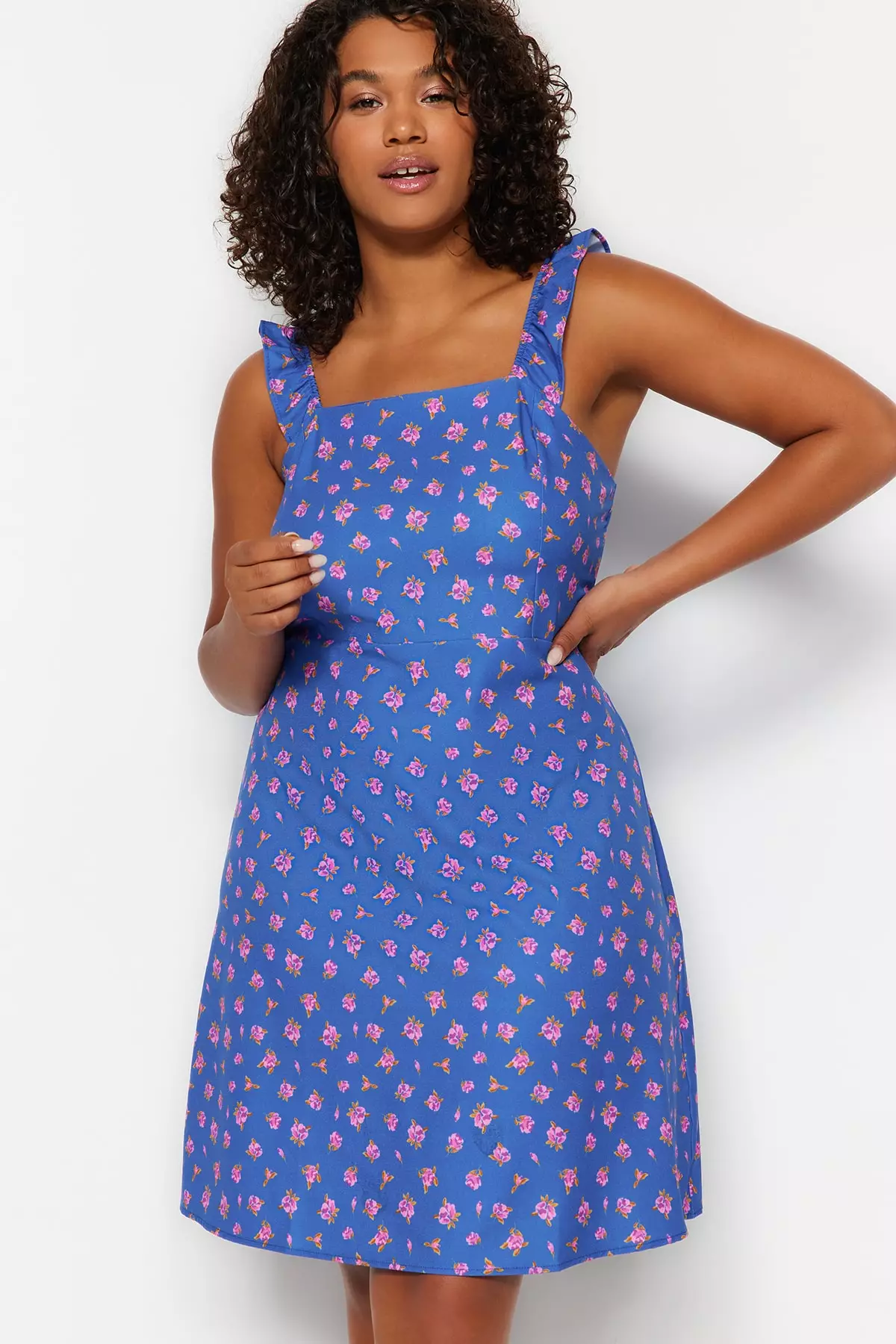 Plus Size Floral Pattern Mini Dress