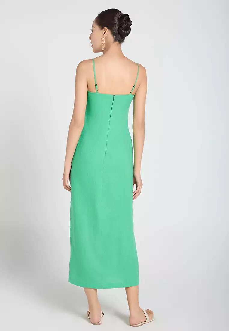 Linen Spaghetti-Strap Pencil Dress