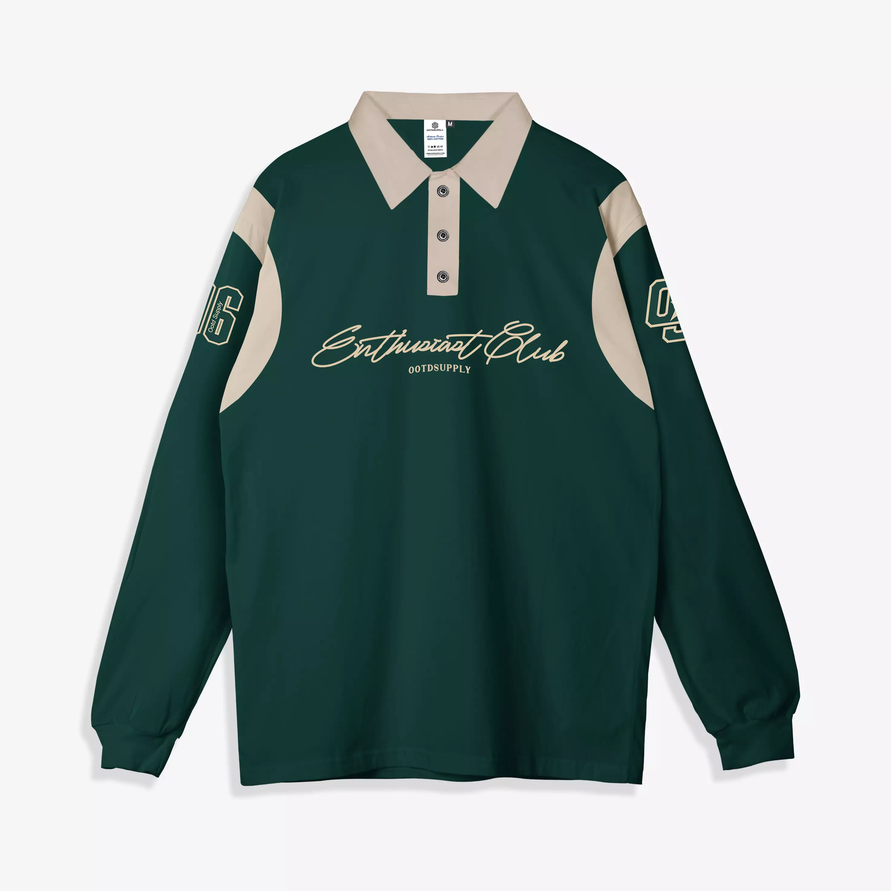 OOTDSUPPLY Longsleeve Polo Rugby Regular Infinite 96 Green Mocca l Shirt Lengan Panjang l Kaos Kerah I Kaos Salur LSRB005