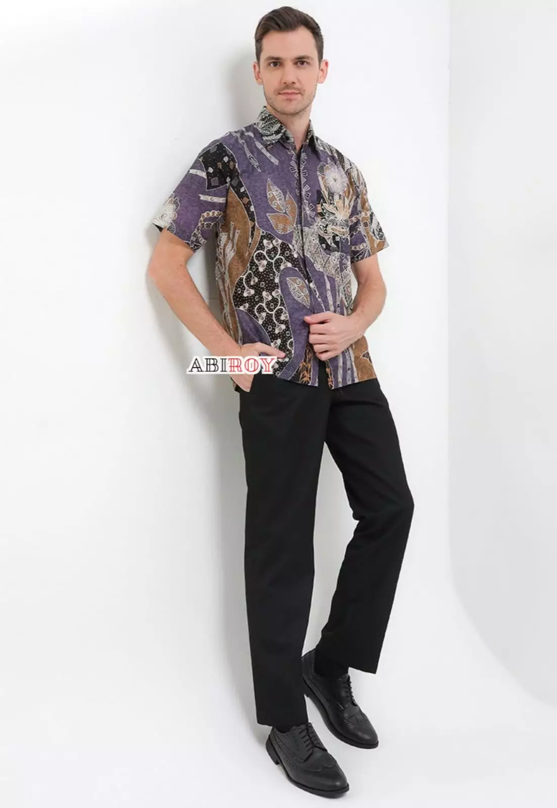 Pringawarsa Soft Ungu Kemeja Batik Pria Premium Slimfit Lengan Pendek NLN