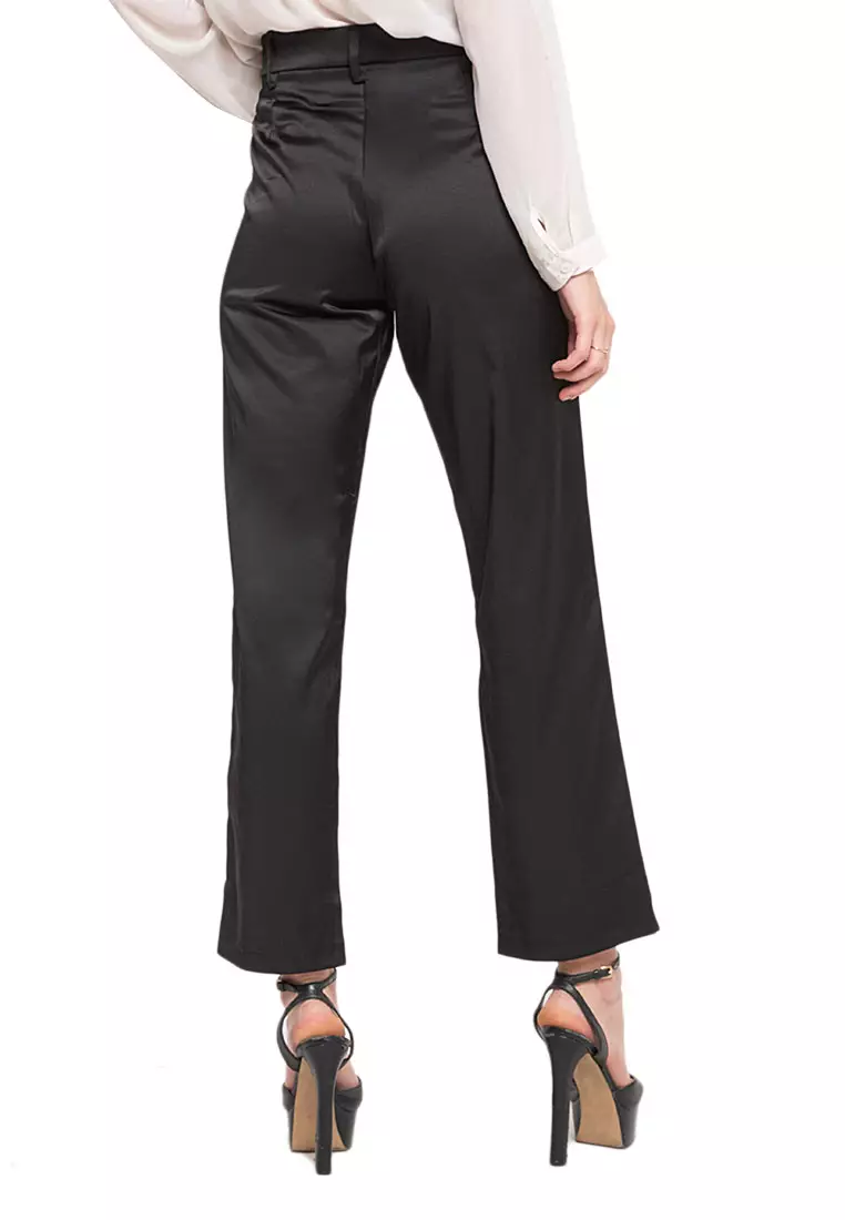 Jane Celana Kerja Trousers Motif Solid Bawahan Wanita Regular Fit - Hitam