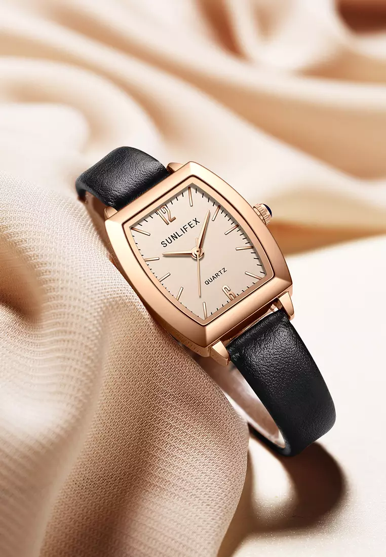 Jam Tangan Wanita 6007 Original Tali Kulit Jam Anggun Santai Korea Jam Tangan Cewek black