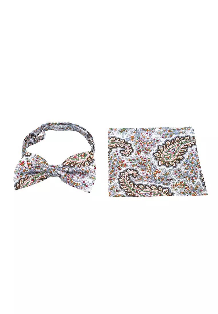 Houseofcuff Dasi Kupu Bowtie Pocket Square Saputangan Abu Bunga A32