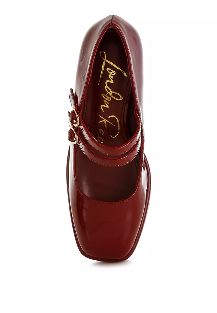 Double Strap Mary Jane Sandals in Dark Red