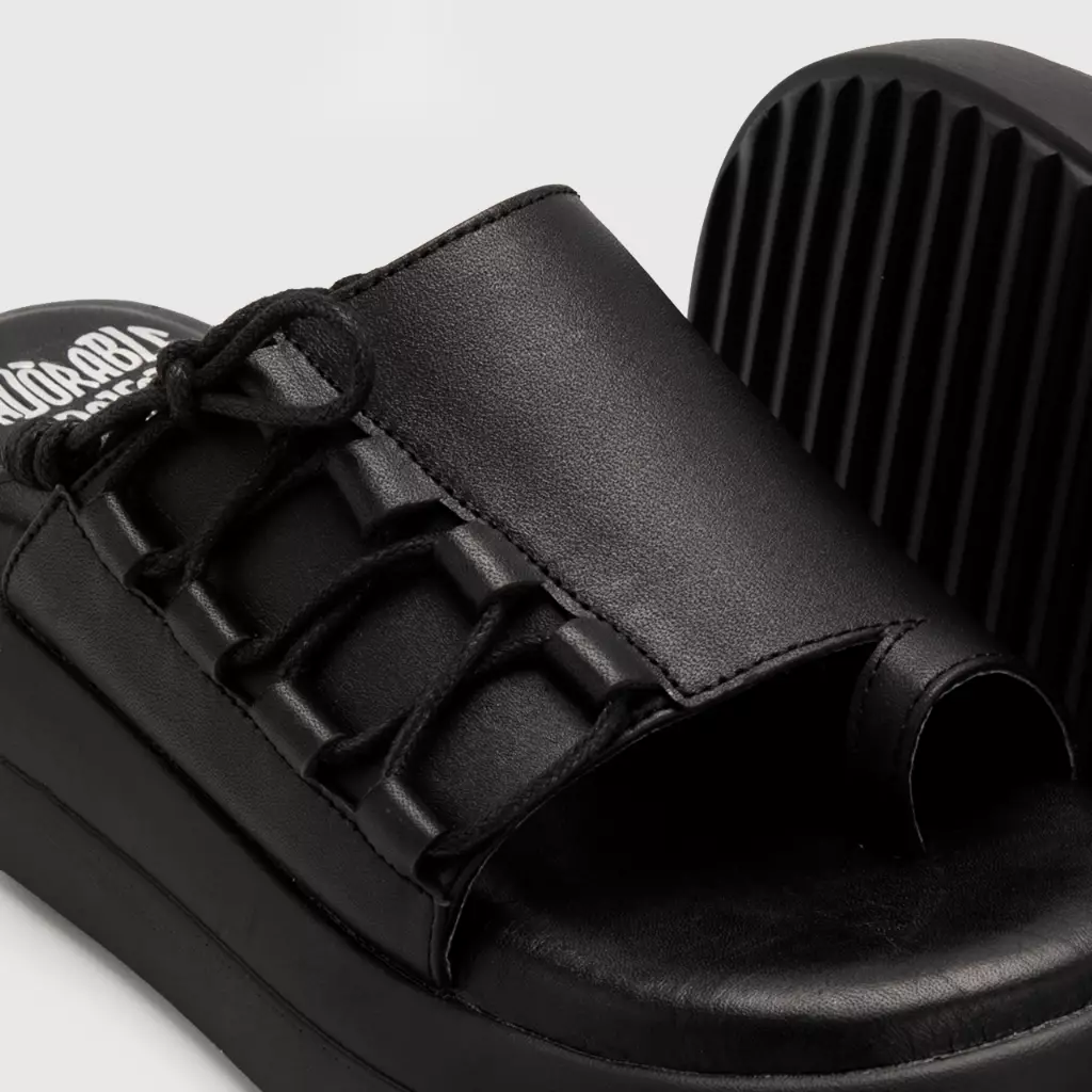 Adorable Projects - Elony Sandals Genuine Leather Black - Sandal Wanita