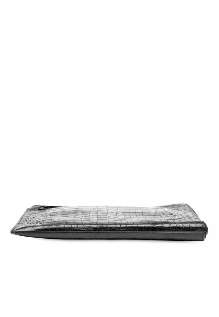 Pre-Loved Saint Laurent Croc Embossed Leather Clutch