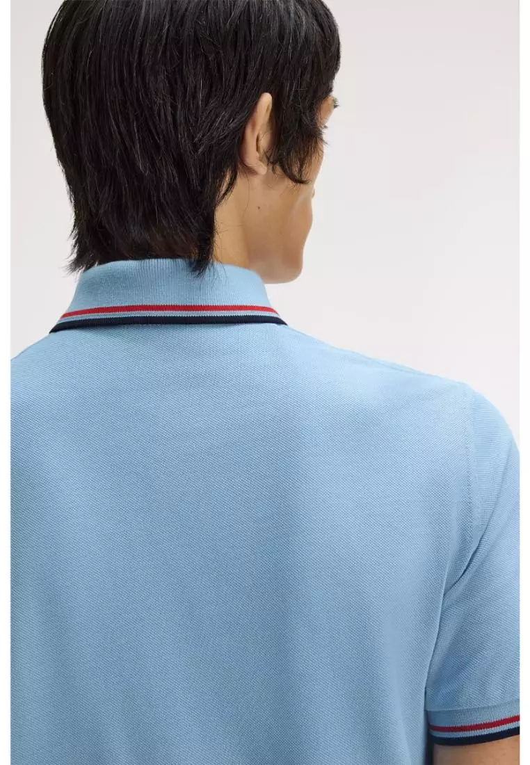 Fred Perry M12 Twin Tipped Fred Perry Shirt (Sky / Red / Navy)
