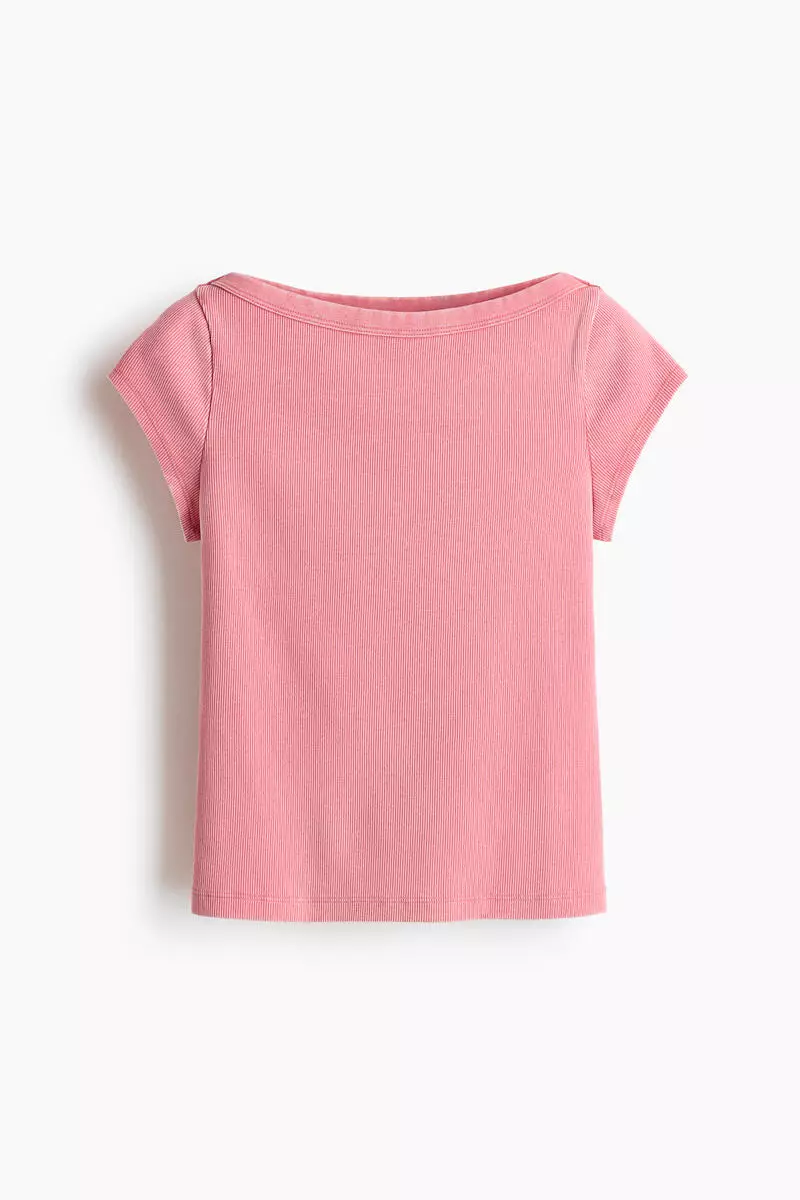 Rib-knit boat-neck top