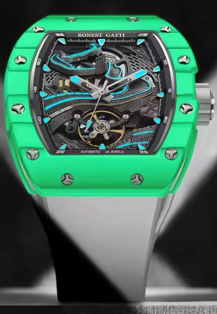 "Great Wall of China" Automatic Unisex Carbon Fiber Watch, Rubber Strap