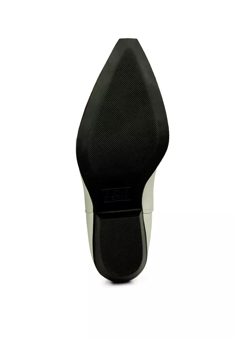 Ecru Embroidered Block Heel Cowboy Boots