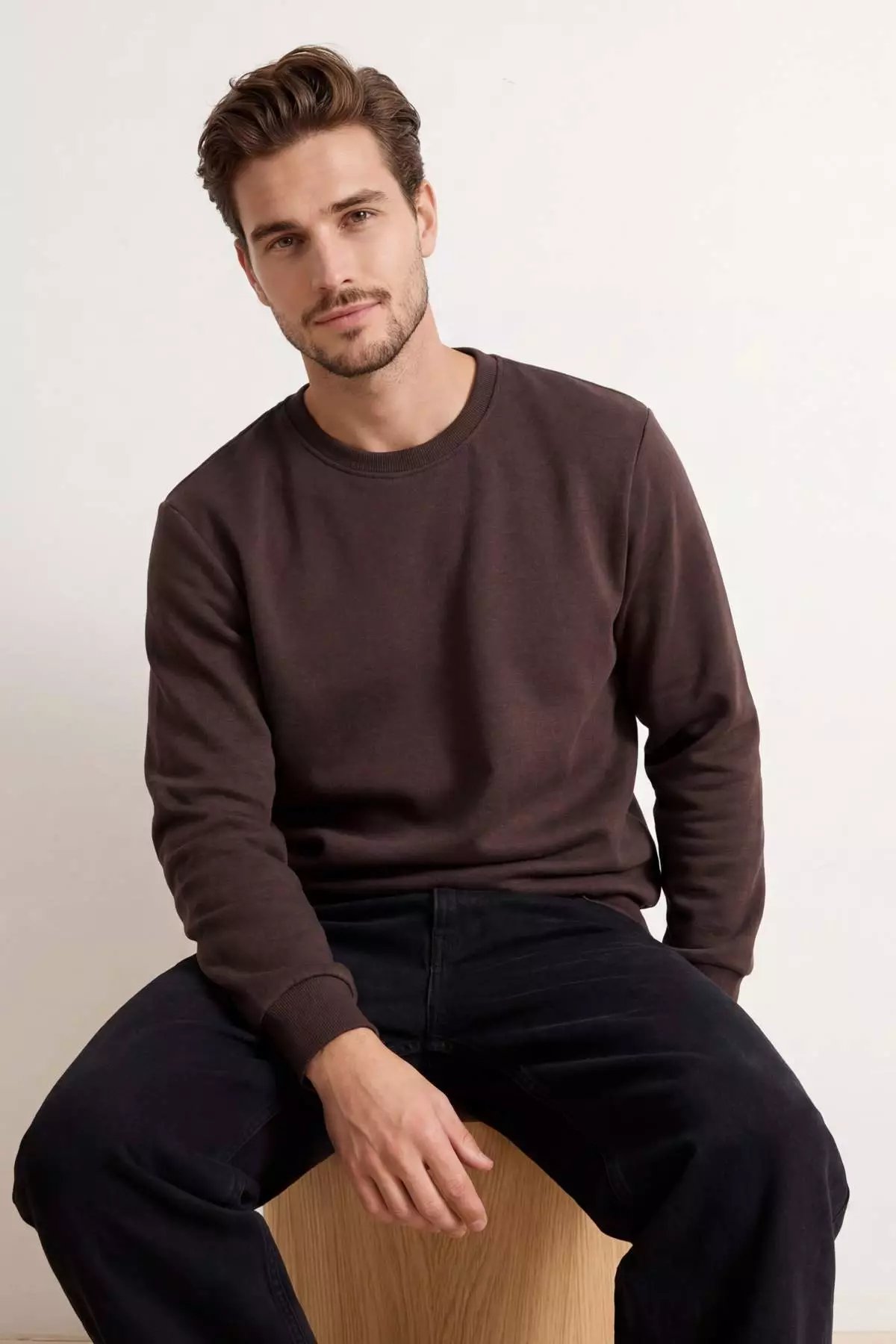 Dark Brown Regular/Normal Cut Inner Fleece/Warm Sweatshirt Tmnaw21Sw1208