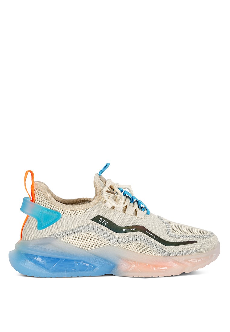Beige Fly Knit Running Sneakers