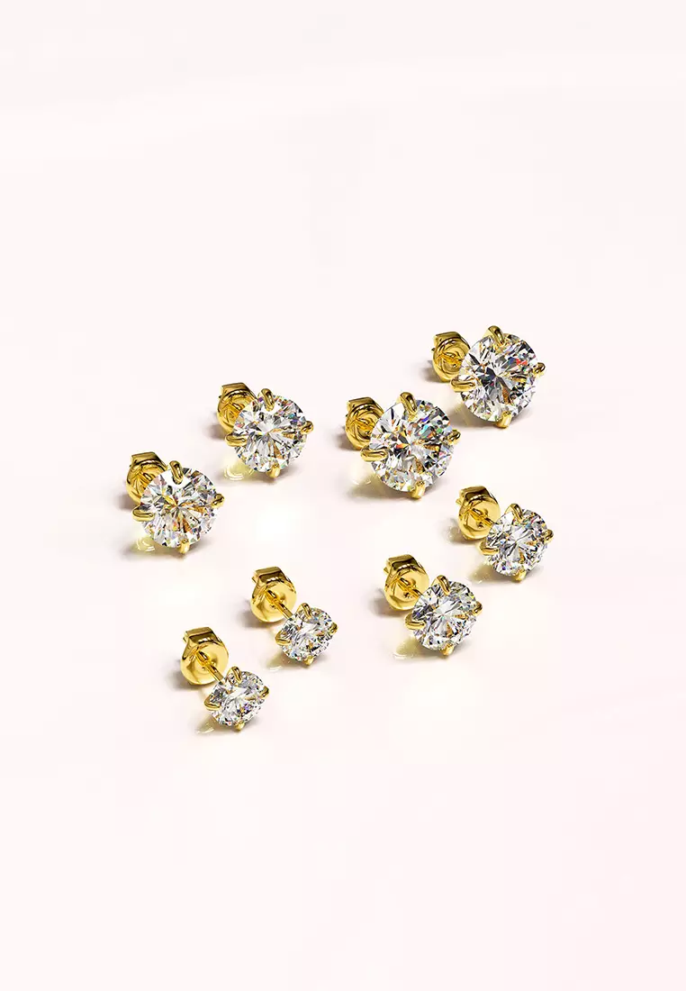 Solid Silver Mary Anne Crystal Stud Earrings In Gold